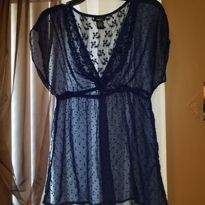 Navy Blue See Through Blouse 👚💙